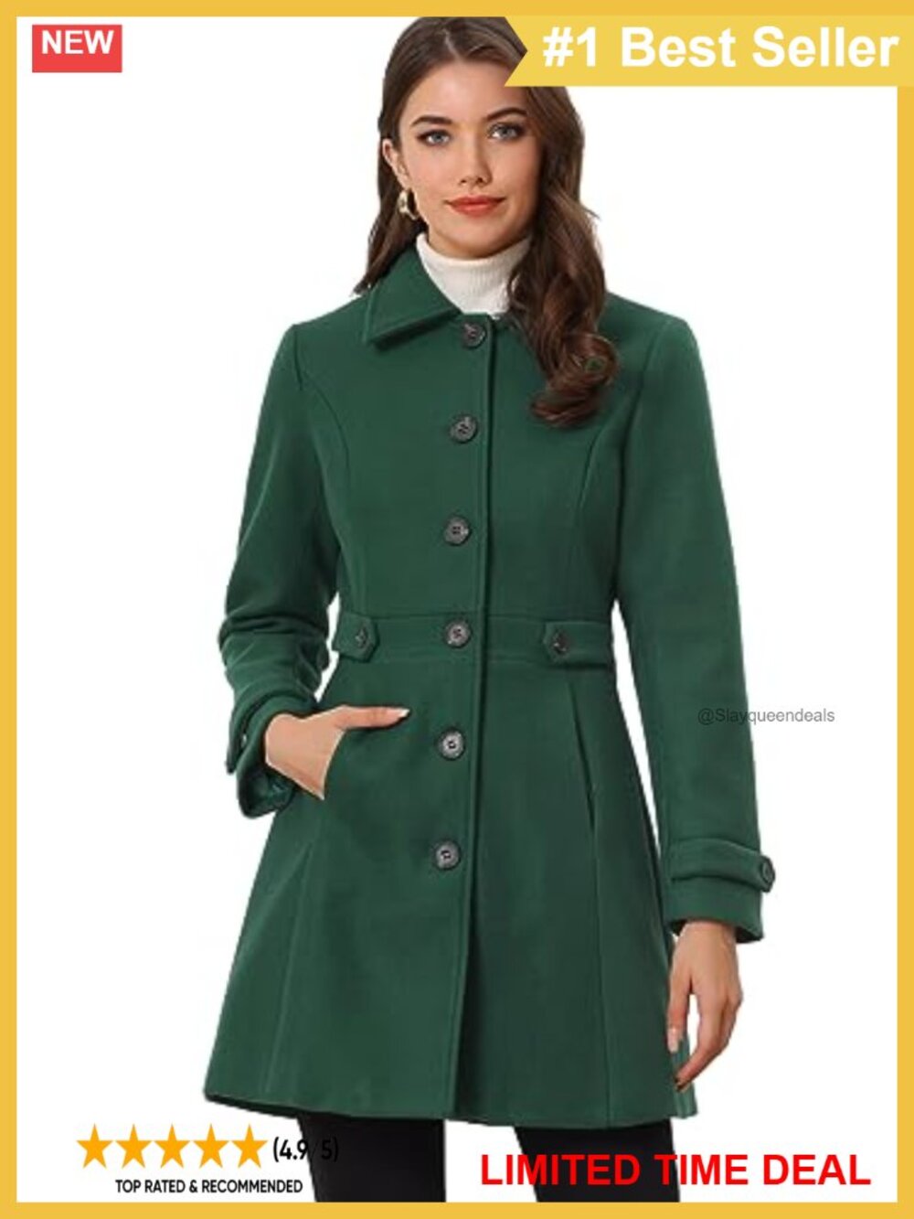 Women's Classic Overcoat Single Breasted Pea Coat Button Front